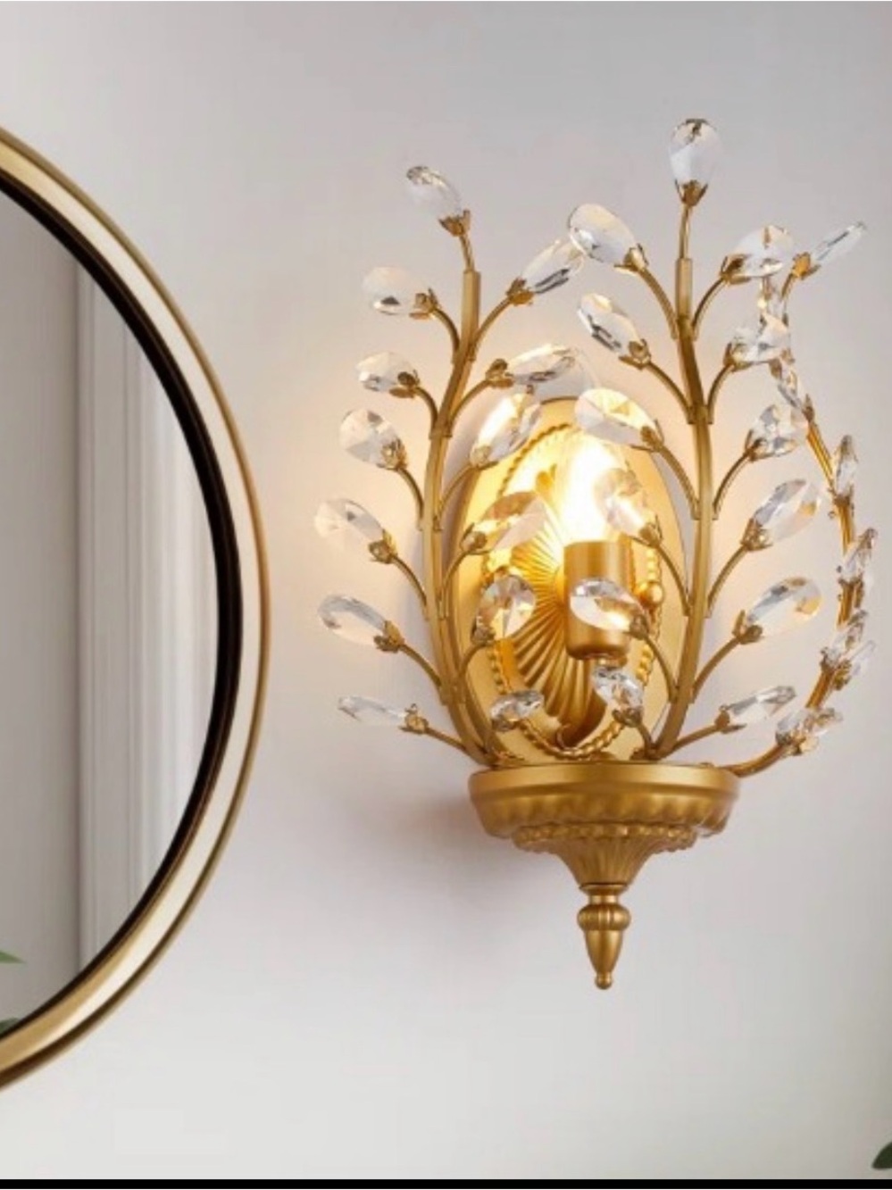 Gold Leaf Crystal Wall Light - Decorative Sconce